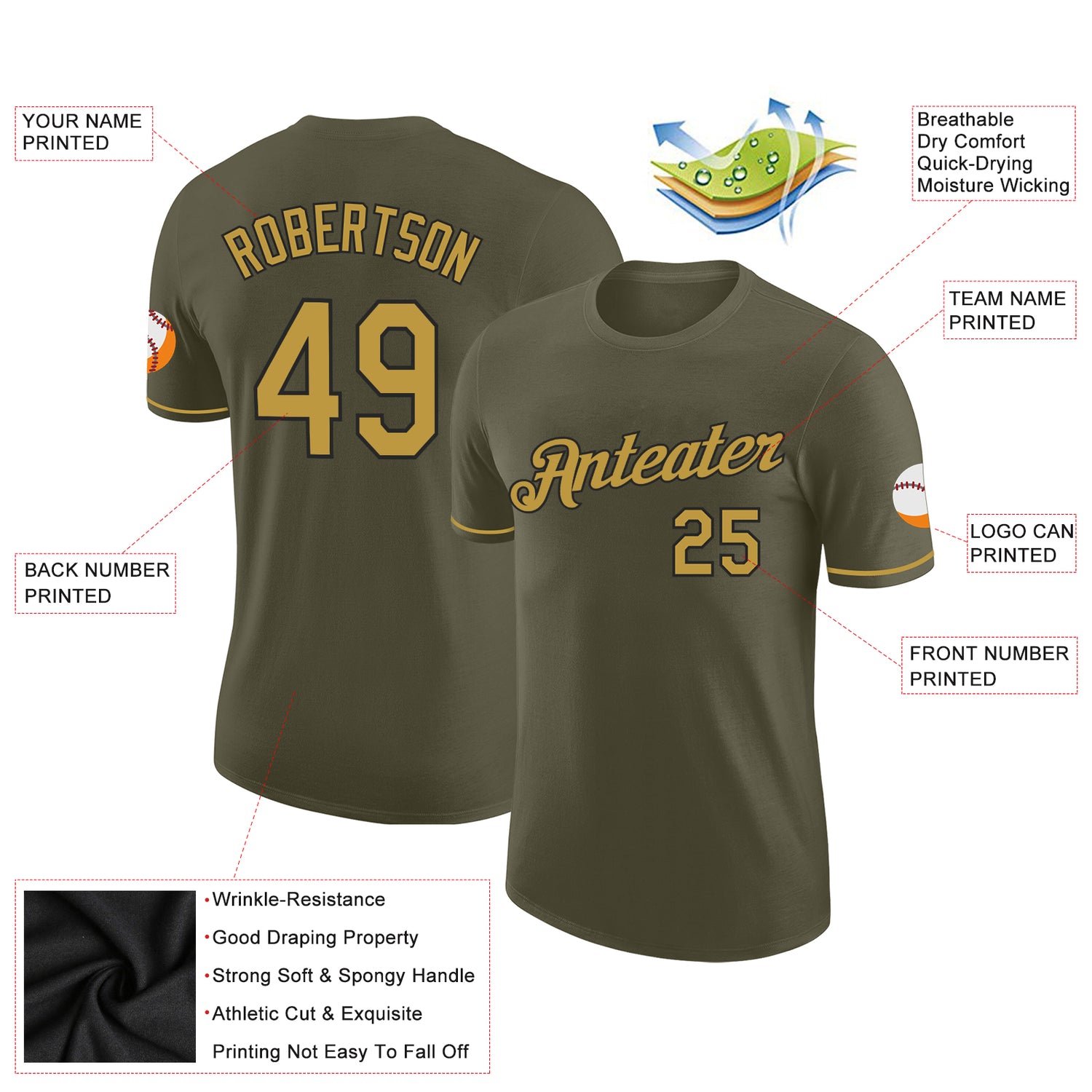 Custom Olive Old Gold-Black Performance Salute To Service T-Shirt - Image 2
