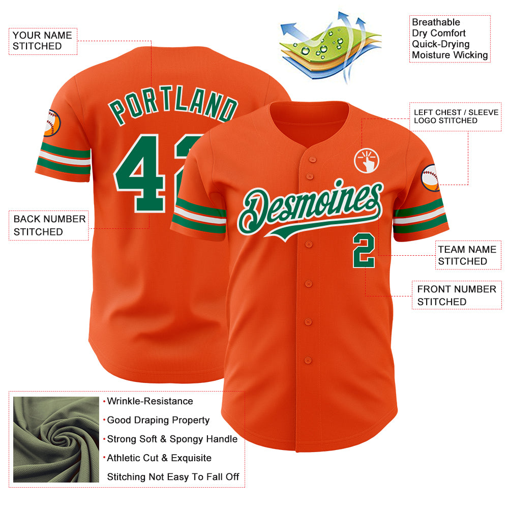 Custom Orange Kelly Green-White Authentic Jersey - Image 3