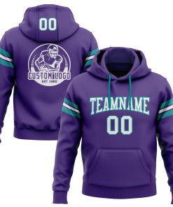 Custom Stitched Purple White-Teal Football Pullover Sweatshirt Hoodie