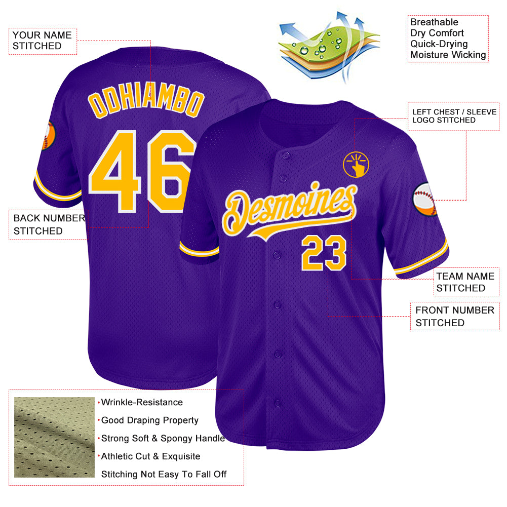 Custom Purple Gold-White Mesh Authentic Throwback Jersey - Image 3