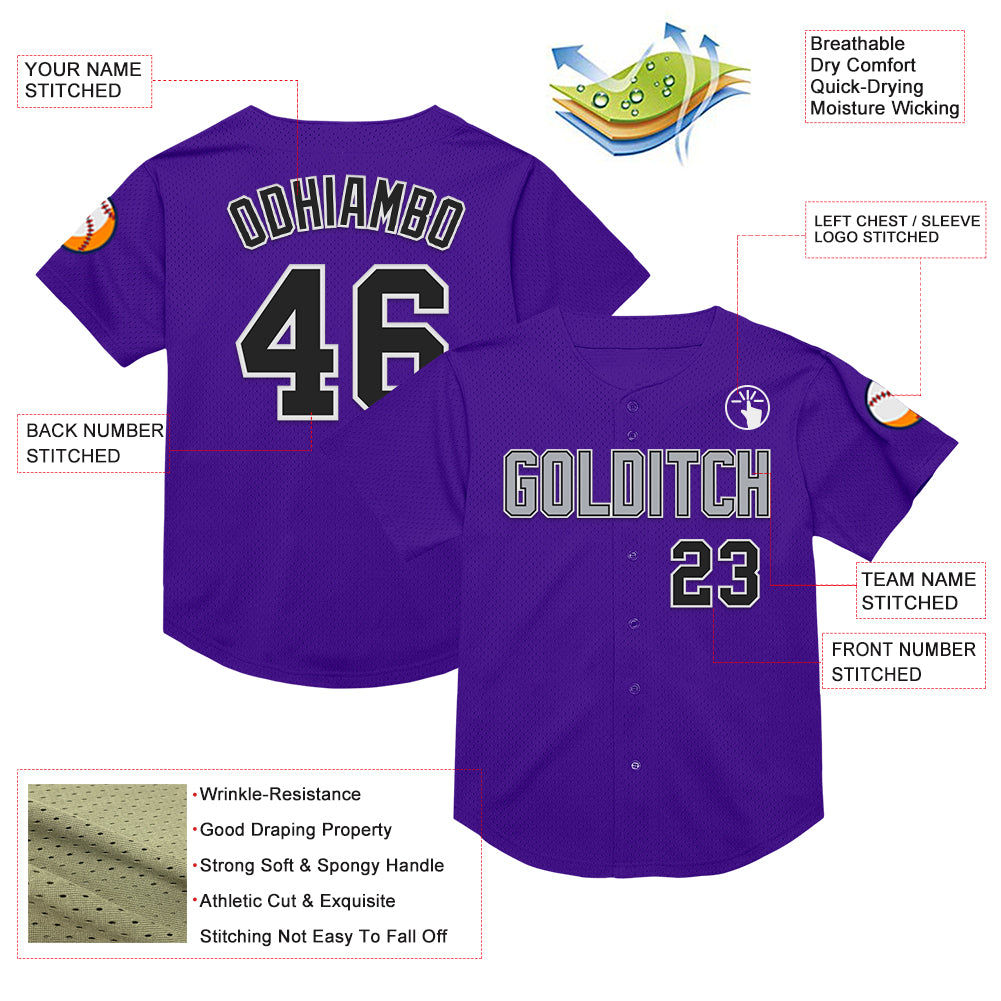 Custom Purple Black-Gray Mesh Authentic Throwback Jersey - Image 3