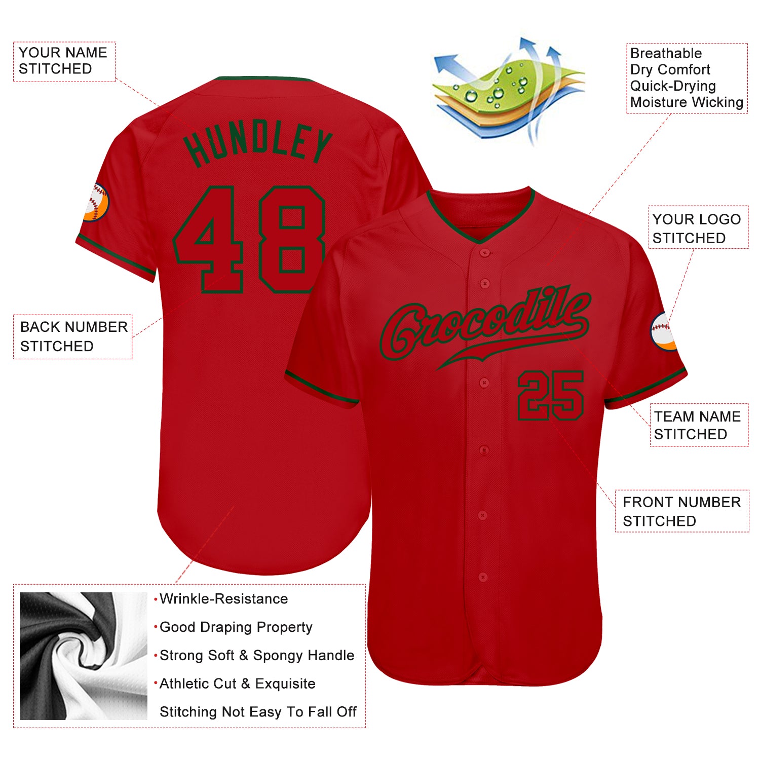 Custom Red Red-Green Authentic Jersey - Image 3