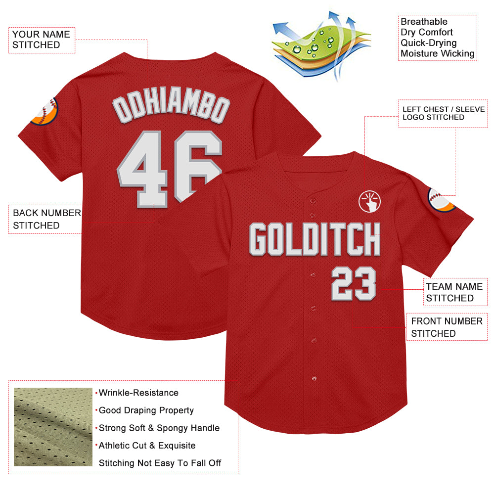 Custom Red White-Gray Mesh Authentic Throwback Jersey - Image 3