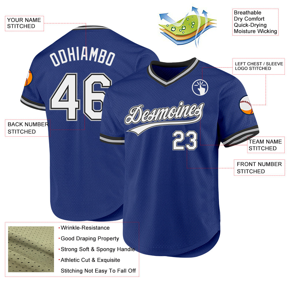 Custom Royal Black-Gray Authentic Throwback Jersey - Image 3
