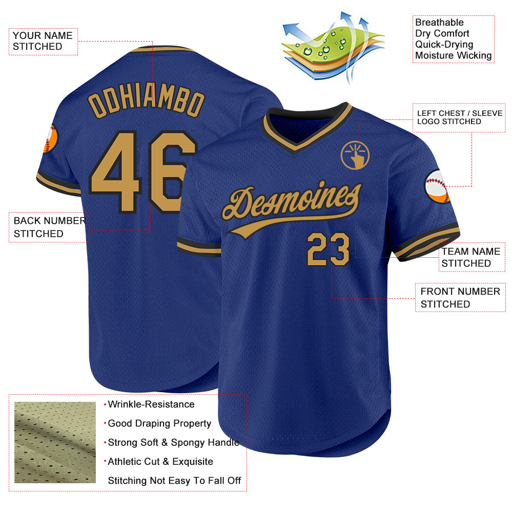 Custom Royal Old Gold-Black Authentic Throwback Jersey - Image 3