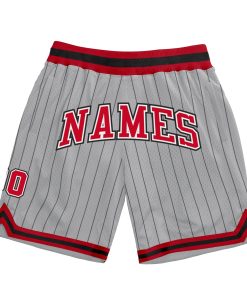 Custom Gray Black Pinstripe Red-White Authentic Shorts