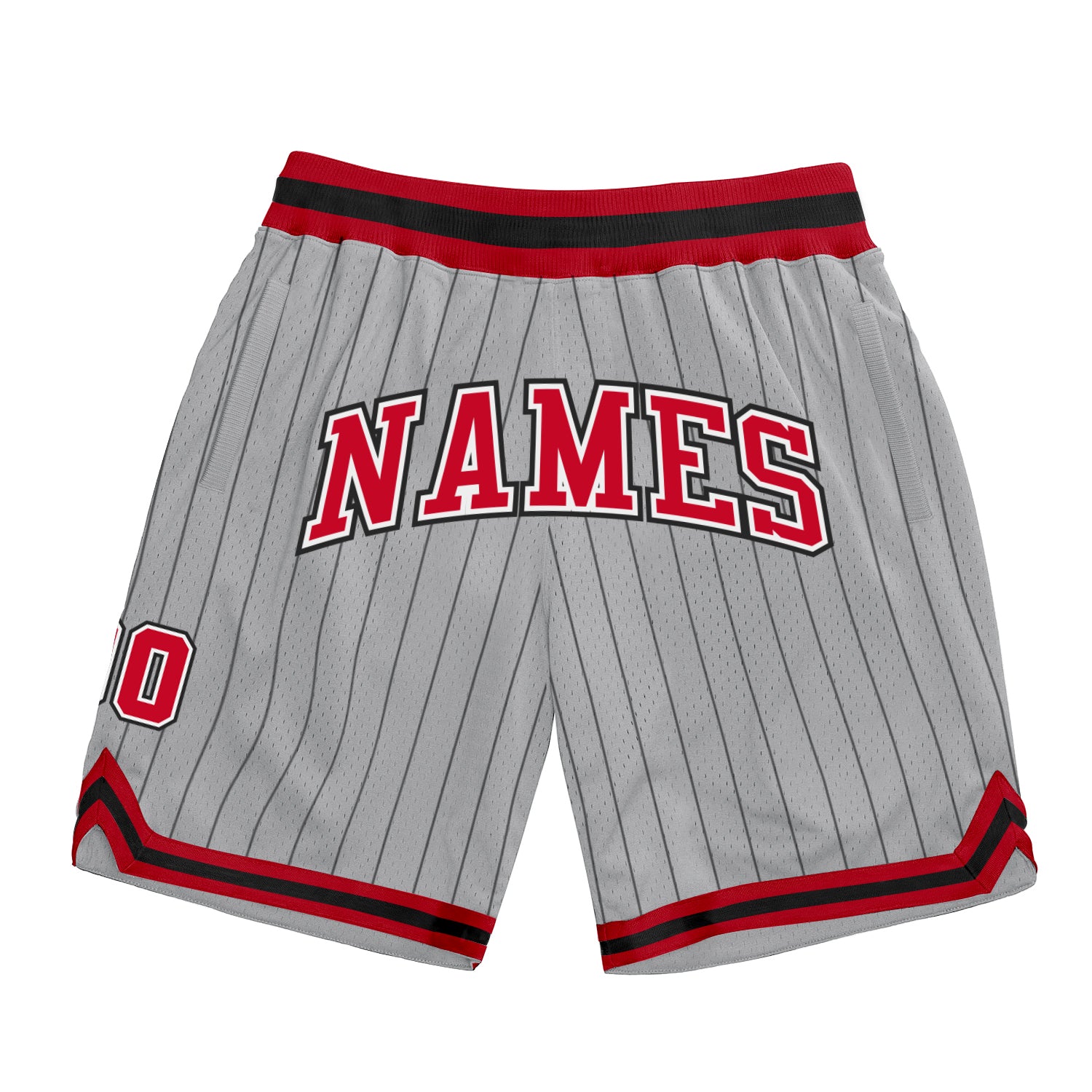 Custom Gray Black Pinstripe Red-White Authentic Shorts