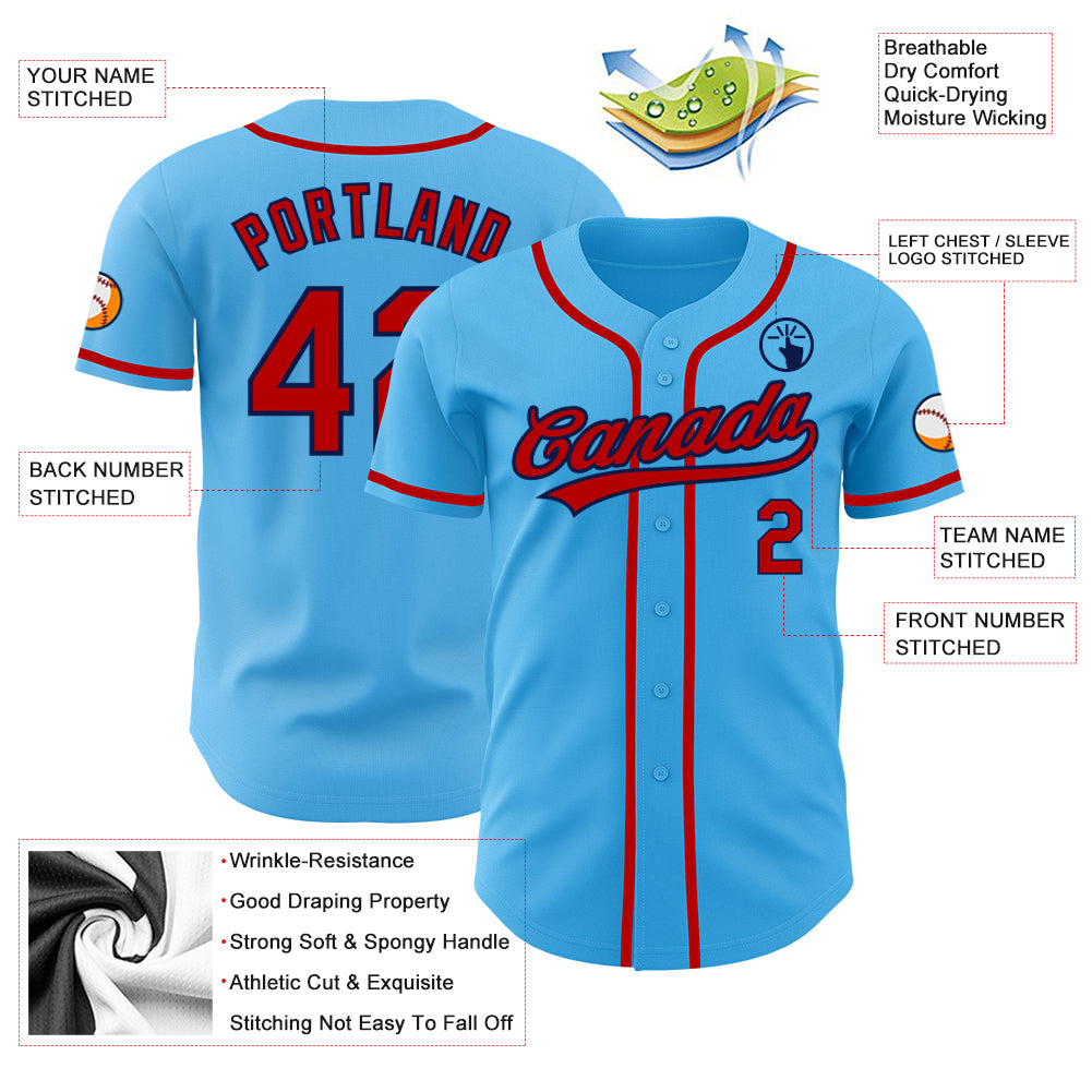 Custom Sky Blue Red-Navy Authentic Jersey - Image 3