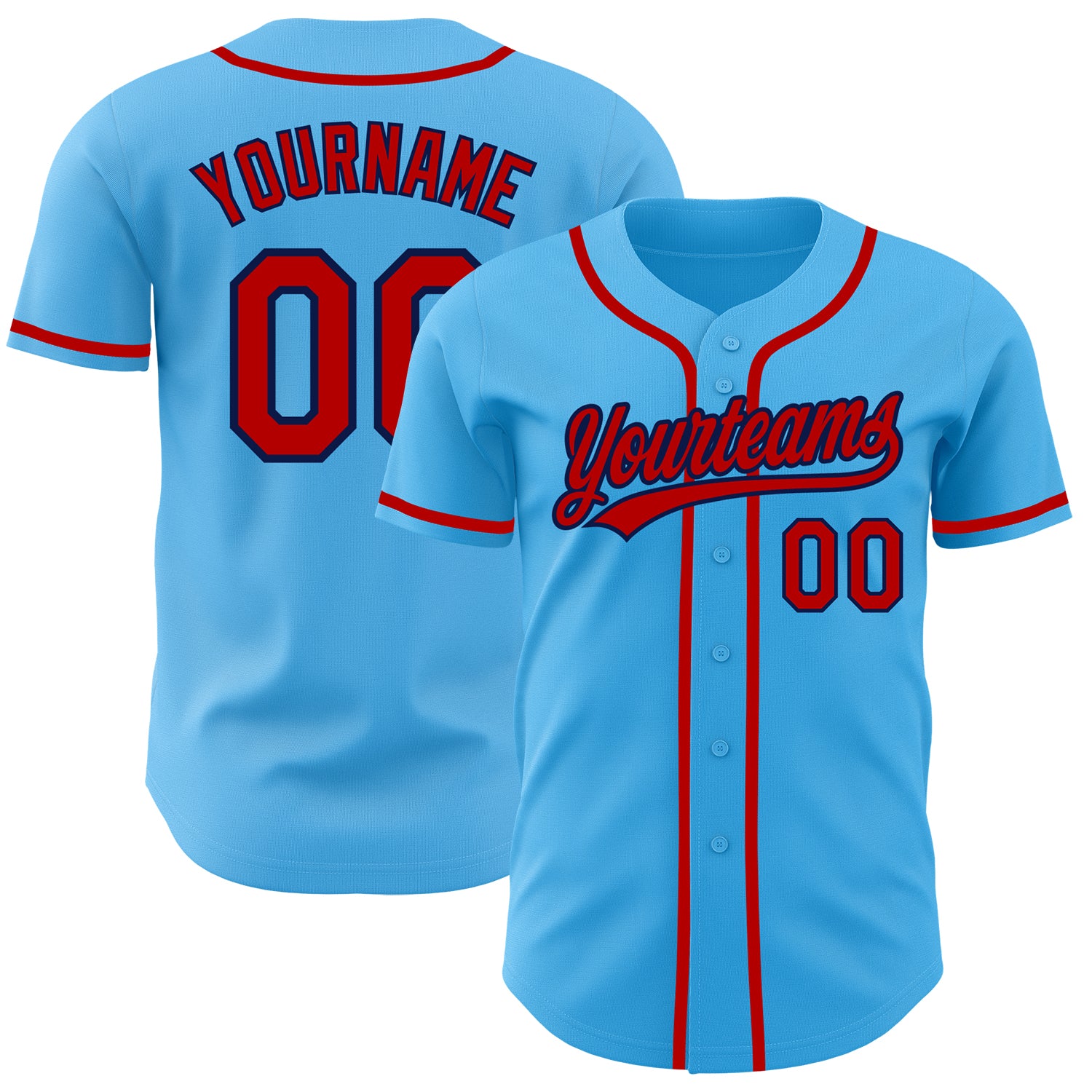 Custom Sky Blue Red-Navy Authentic Jersey