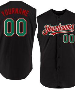 Custom Black Kelly Green-Red Authentic Sleeveless Jersey