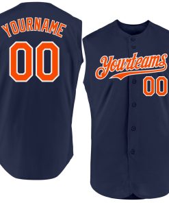 Custom Navy Orange-White Authentic Sleeveless Jersey