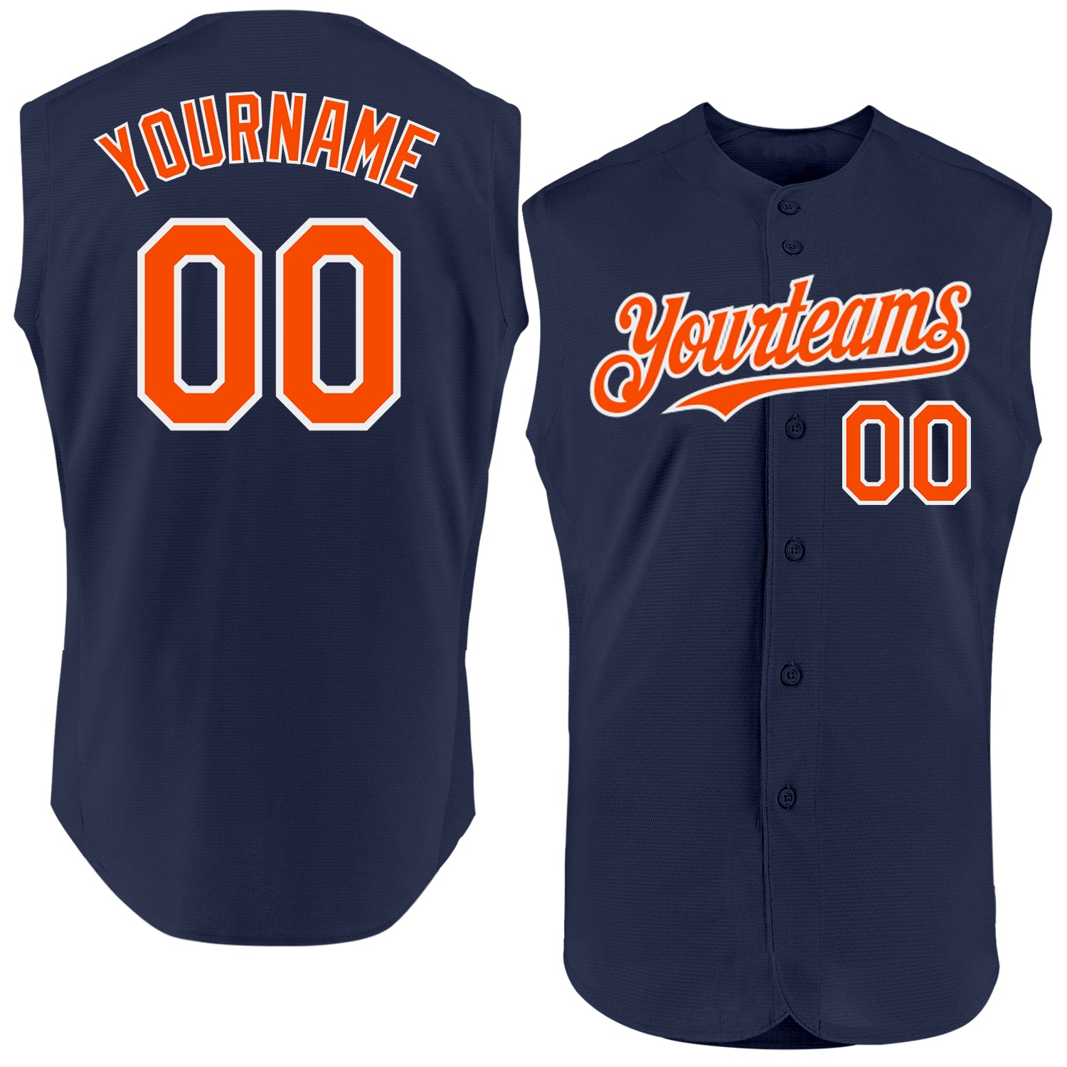 Custom Navy Orange-White Authentic Sleeveless Jersey