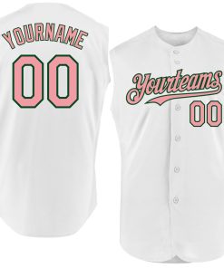 Custom White Medium Pink-Green Authentic Sleeveless Jersey