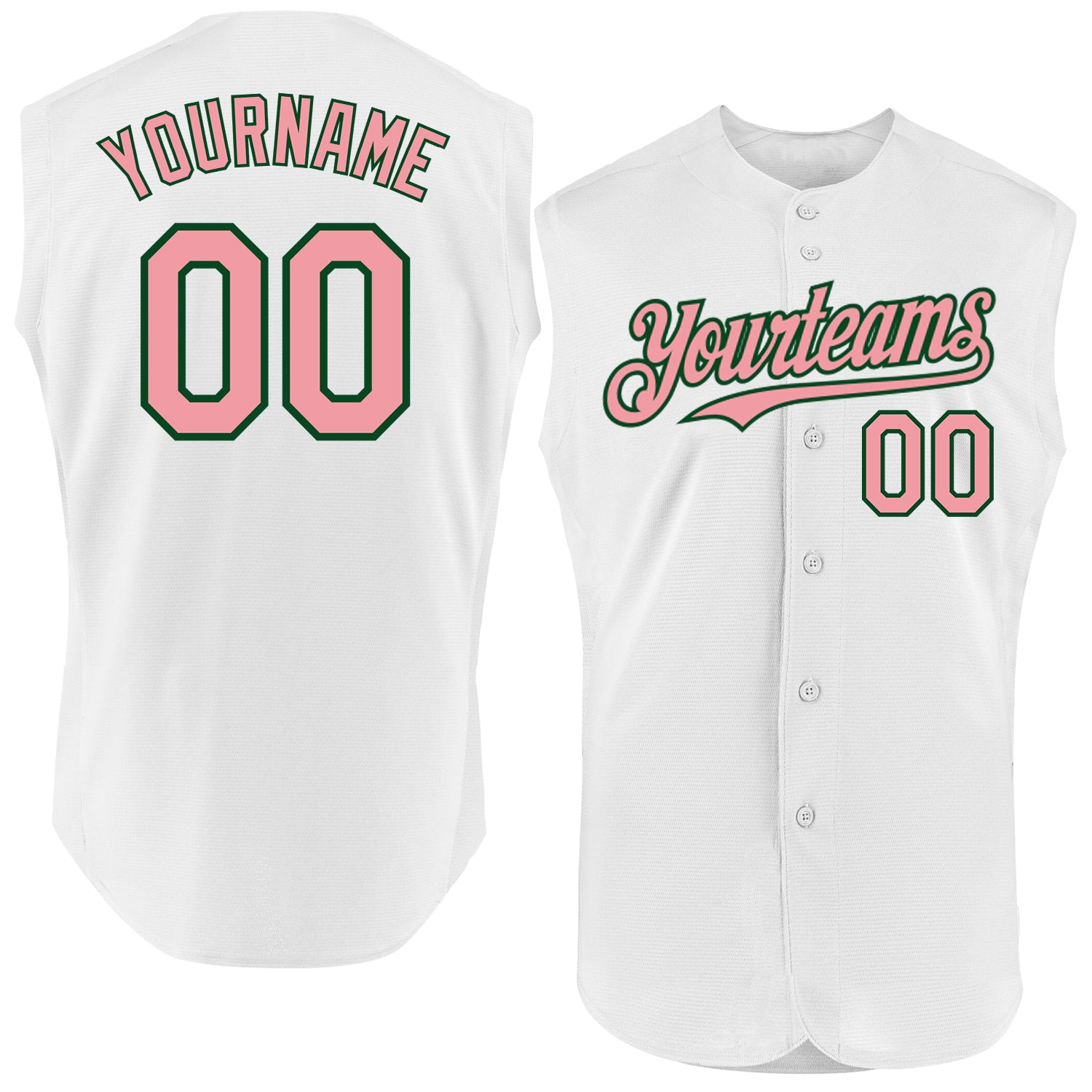 Custom White Medium Pink-Green Authentic Sleeveless Jersey
