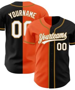 Custom Black White Orange-Old Gold Authentic Split Fashion Jersey