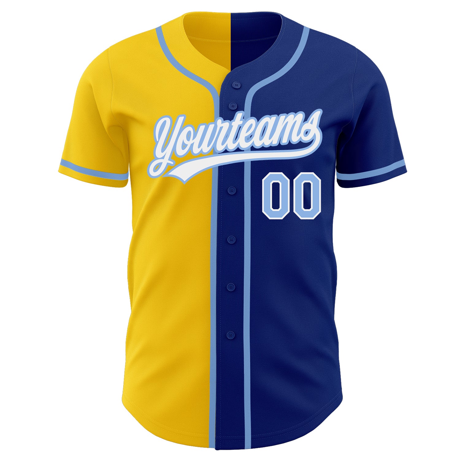 Custom Royal Light Blue-Yellow Authentic Split Fashion Jersey - Image 2