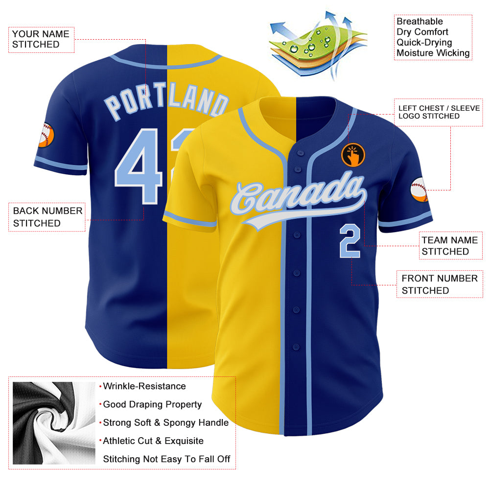Custom Royal Light Blue-Yellow Authentic Split Fashion Jersey - Image 3