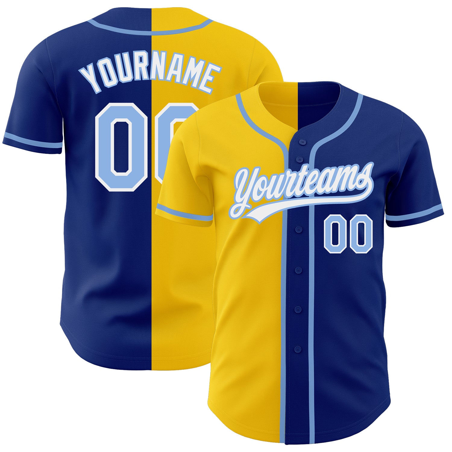 Custom Royal Light Blue-Yellow Authentic Split Fashion Jersey