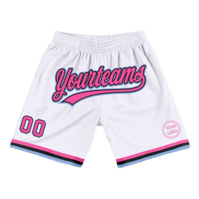 Custom White Pink Black-Light Blue Authentic Throwback Shorts