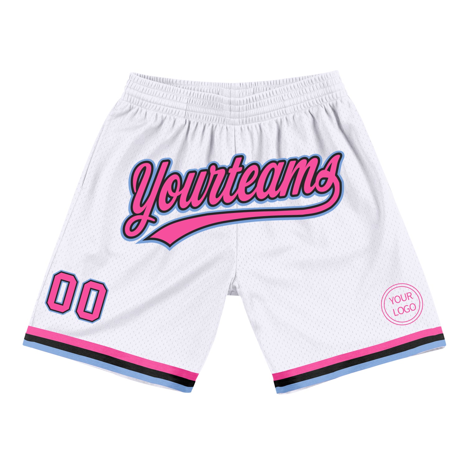Custom White Pink Black-Light Blue Authentic Throwback Shorts