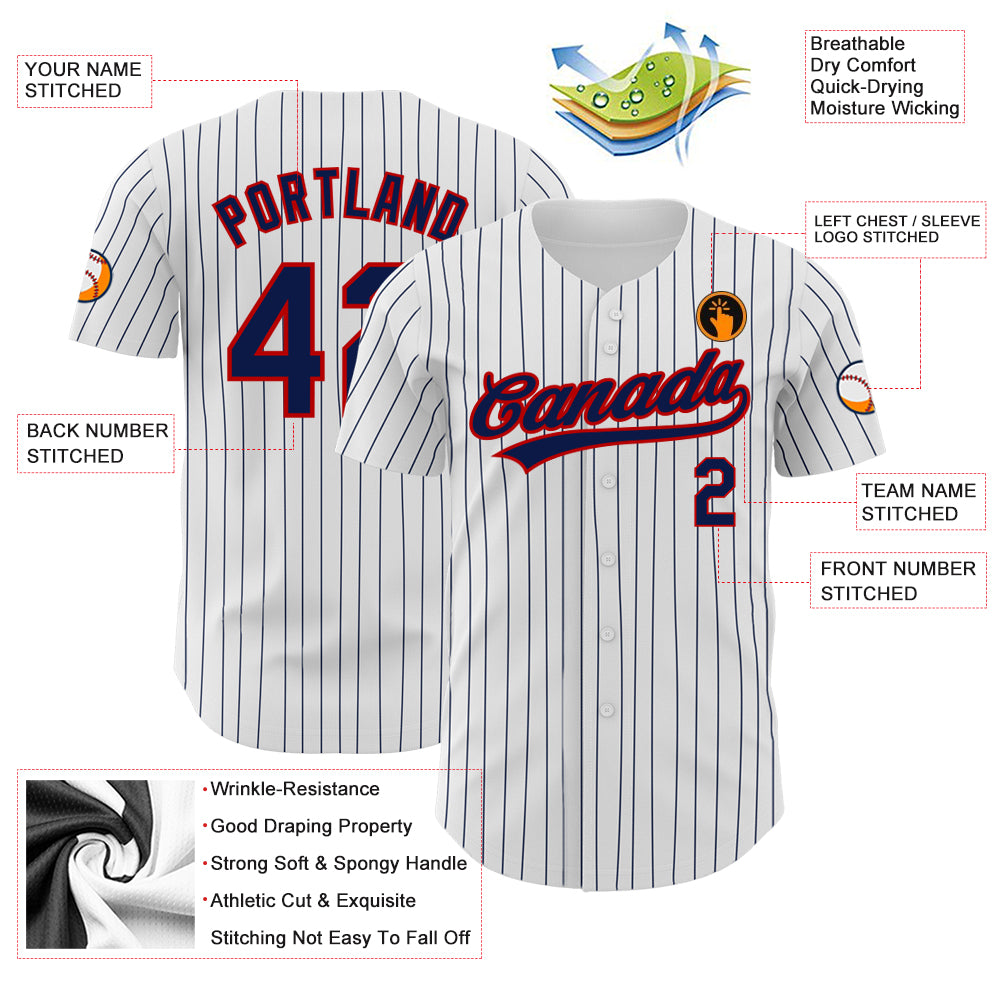 Custom White Navy Pinstripe Navy-Red Authentic Jersey - Image 3