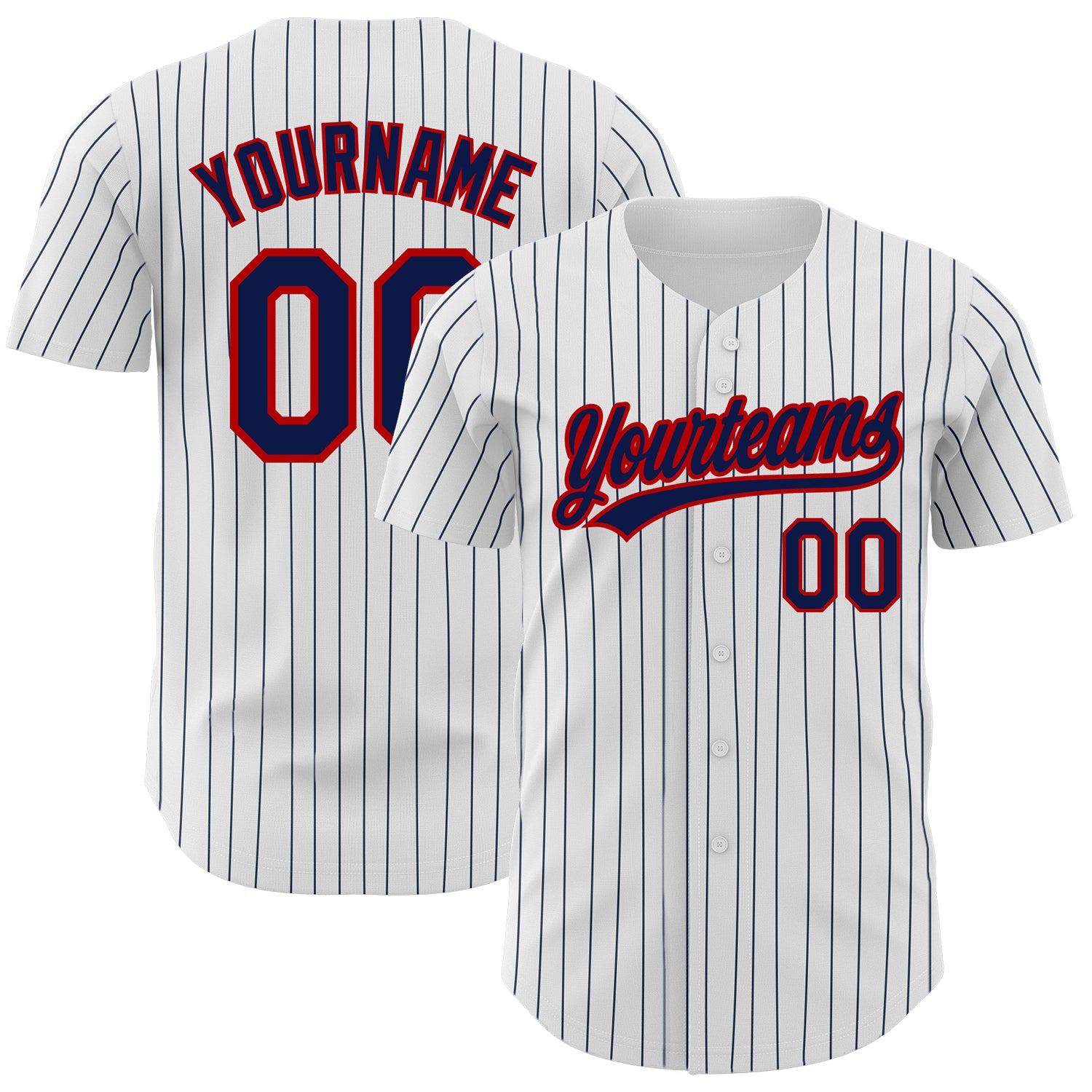 Custom White Navy Pinstripe Navy-Red Authentic Jersey