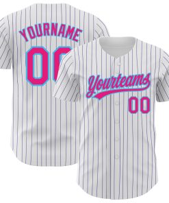 Custom White Purple Pinstripe Hot Pink-Sky Blue Authentic Jersey