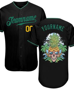 Custom Black Kelly Green-Gold Authentic Skull Pineapple Head Jersey