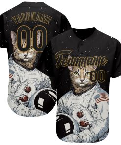 Custom Black Black-Old Gold 3D Pattern Design Astronaut Authentic Jersey