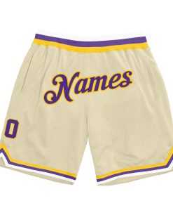 Custom Cream Purple-Gold Authentic Throwback Shorts
