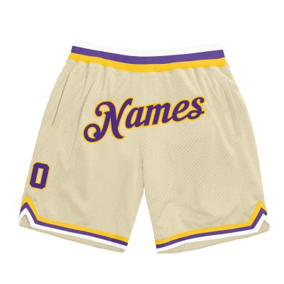 Custom Cream Purple-Gold Authentic Throwback Shorts