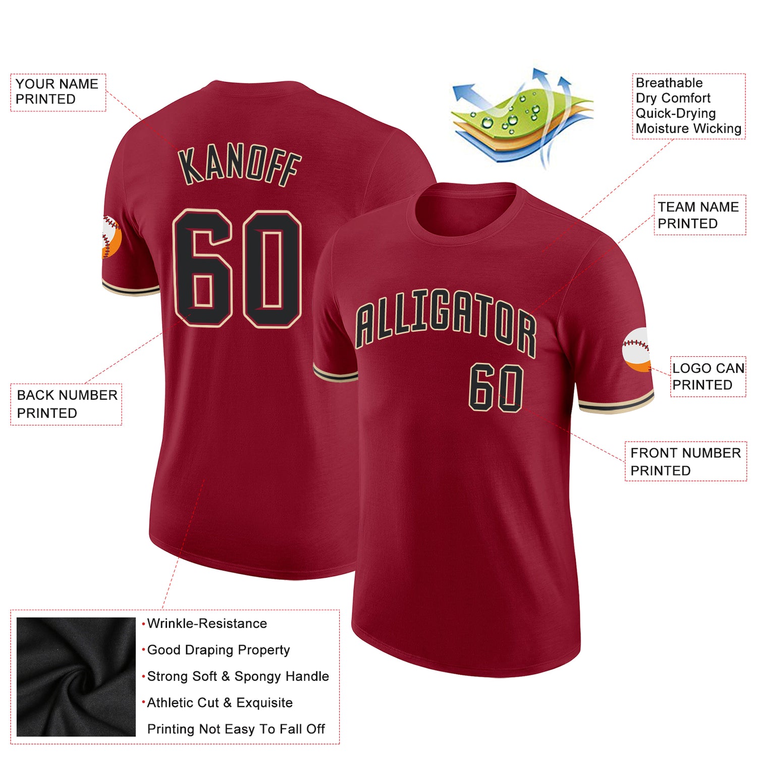 Custom Crimson Black-City Cream Performance T-Shirt - Image 2