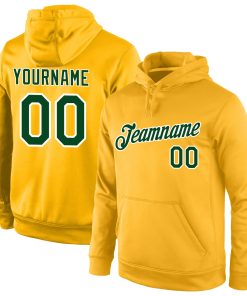 Custom Stitched Gold Green-White Sports Pullover Sweatshirt Hoodie