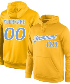 Custom Stitched Gold Light Blue-White Sports Pullover Sweatshirt Hoodie