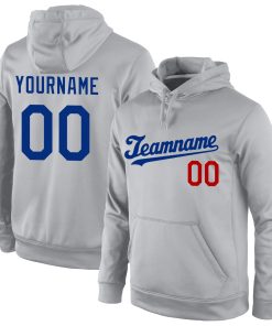 Custom Stitched Gray Royal-Red Sports Pullover Sweatshirt Hoodie