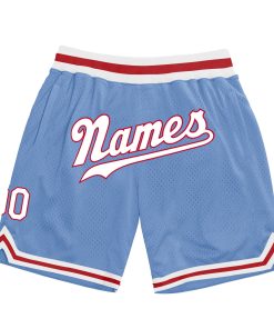 Custom Light Blue White-Red Authentic Throwback Shorts