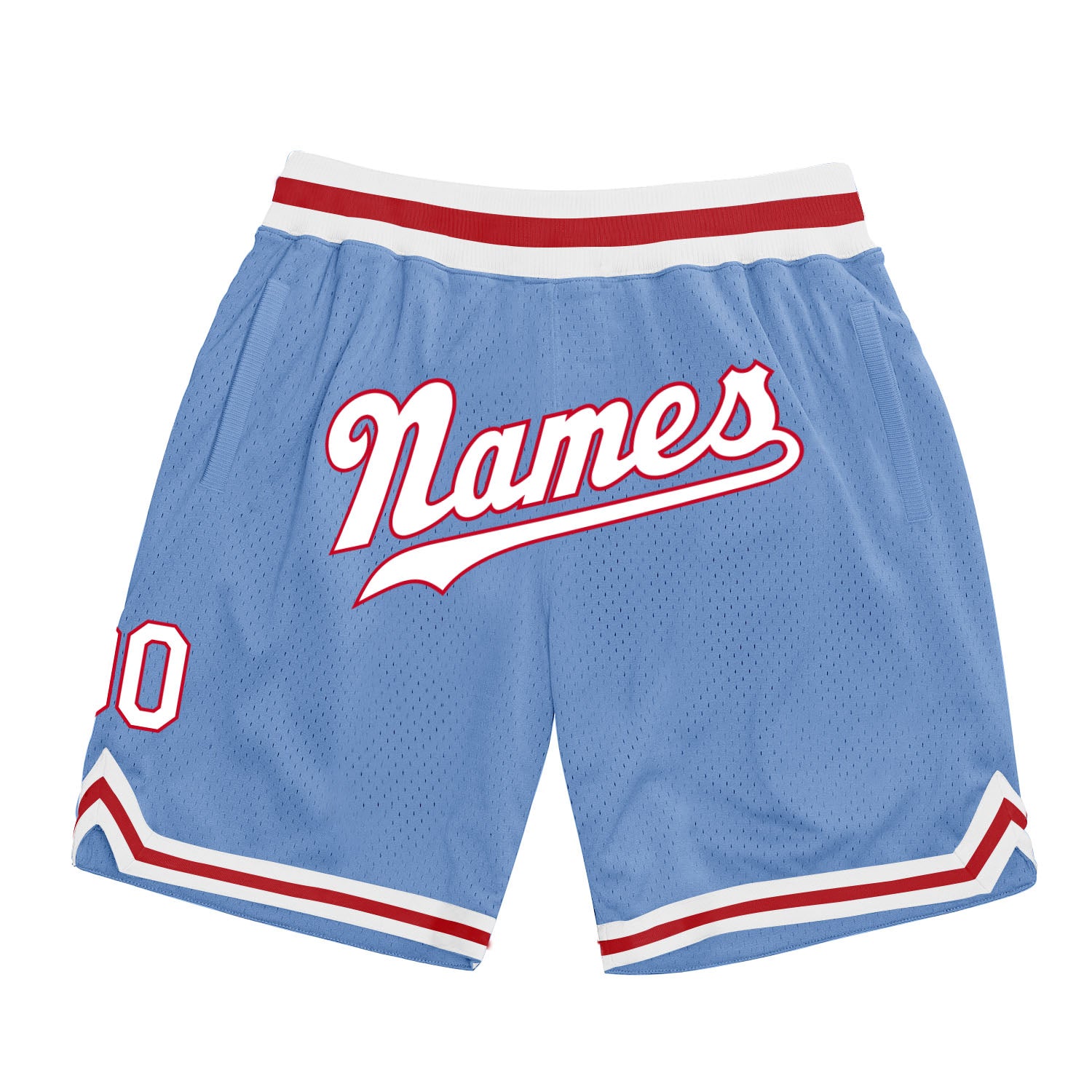 Custom Light Blue White-Red Authentic Throwback Shorts