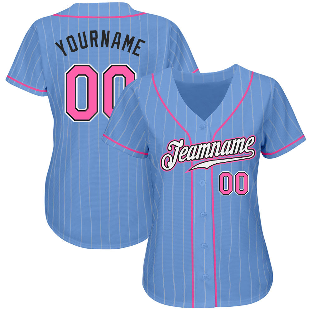 Custom Light Blue White Pinstripe Pink-Black Authentic Jersey - Image 2