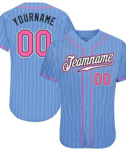Custom Light Blue White Pinstripe Pink-Black Authentic Jersey