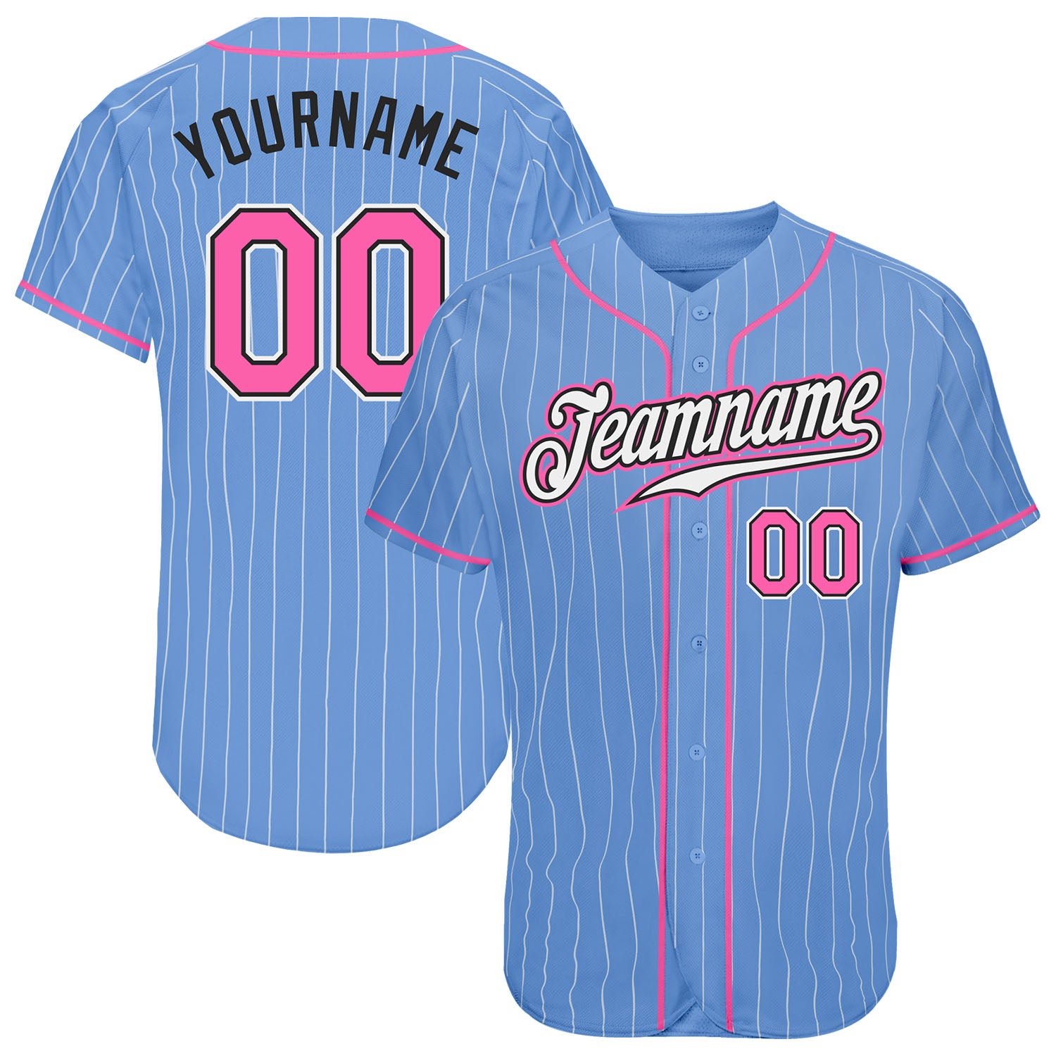 Custom Light Blue White Pinstripe Pink-Black Authentic Jersey