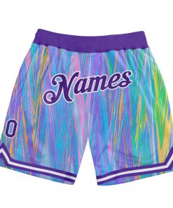 Custom Light Blue Purple-White 3D Pattern Design Zigzag Color Authentic Shorts
