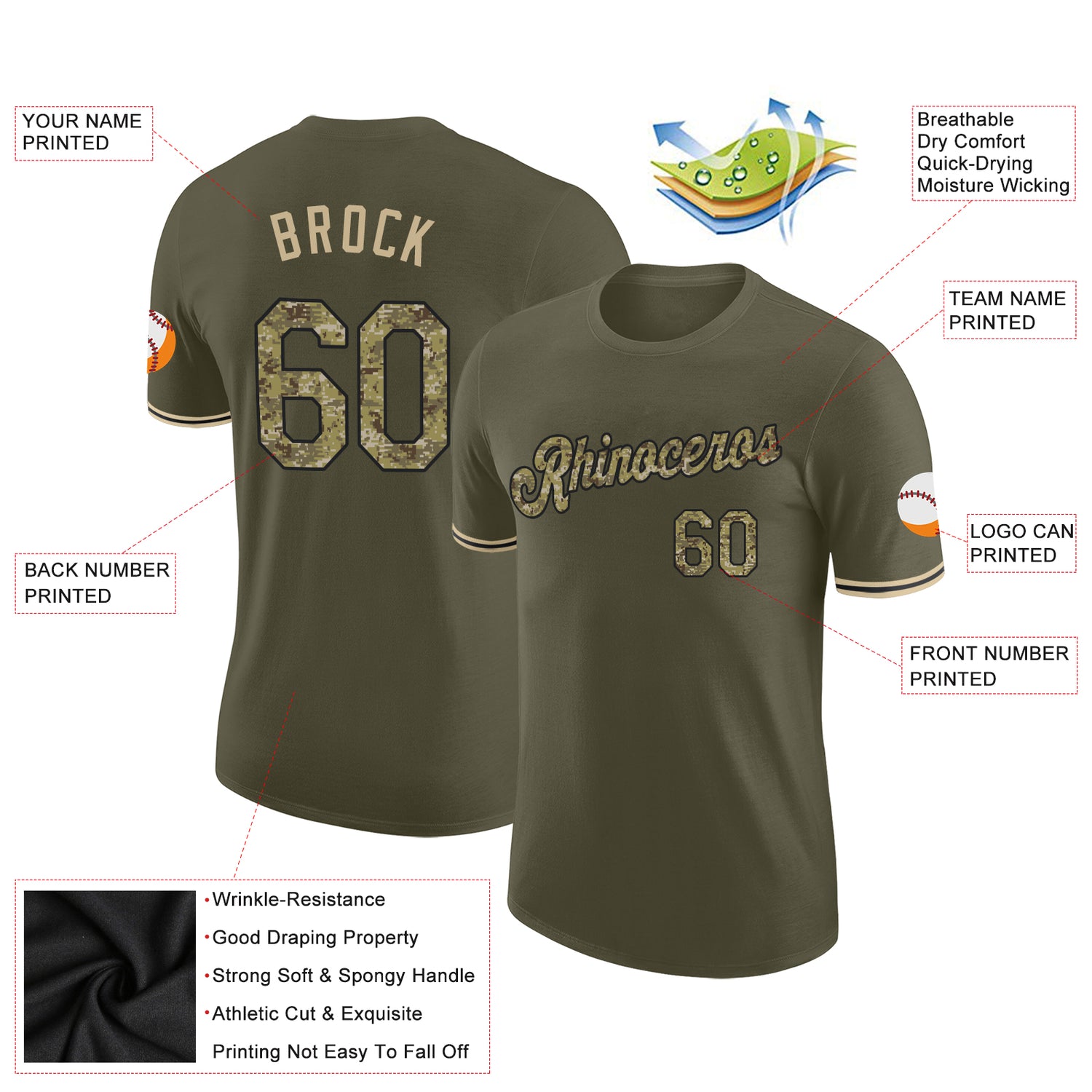 Custom Olive Camo-Black Performance Salute To Service T-Shirt - Image 3
