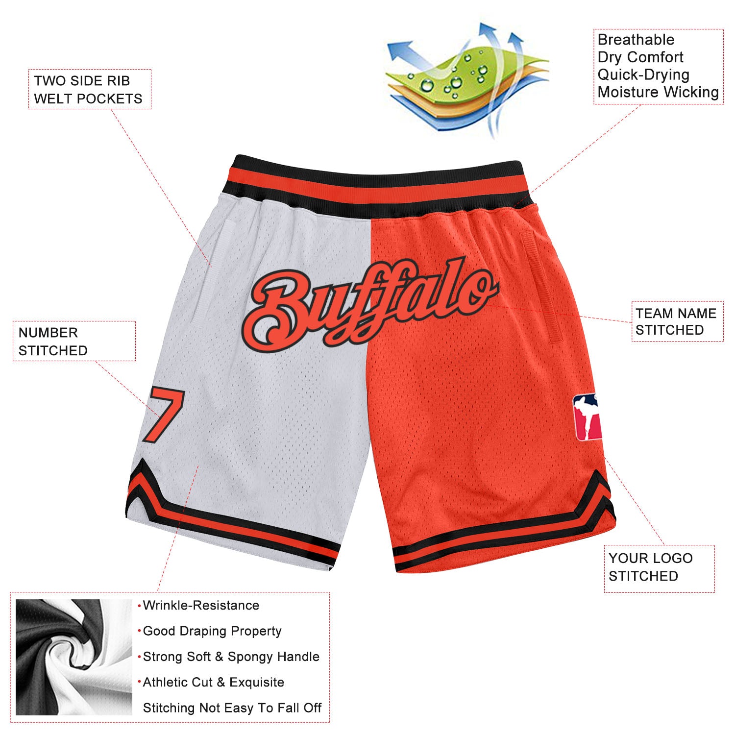 Custom White Orange-Black Authentic Throwback Split Fashion Shorts - Image 2