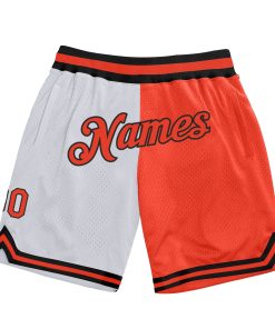 Custom White Orange-Black Authentic Throwback Split Fashion Shorts