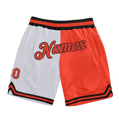 Custom White Orange-Black Authentic Throwback Split Fashion Shorts