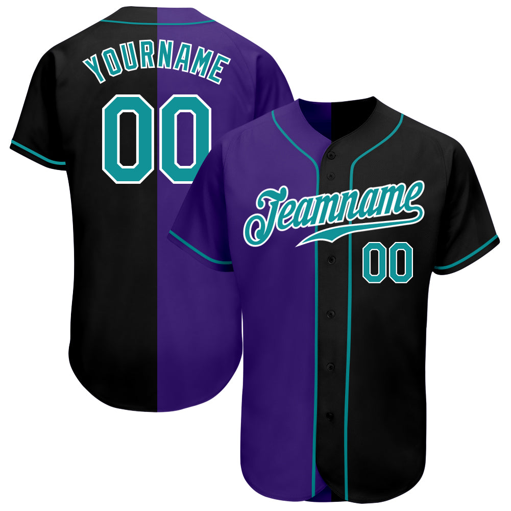 Custom Black Teal-Purple Authentic Split Fashion Jersey