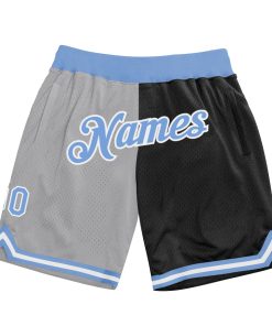 Custom Gray Light Blue-Black Authentic Throwback Split Fashion Shorts