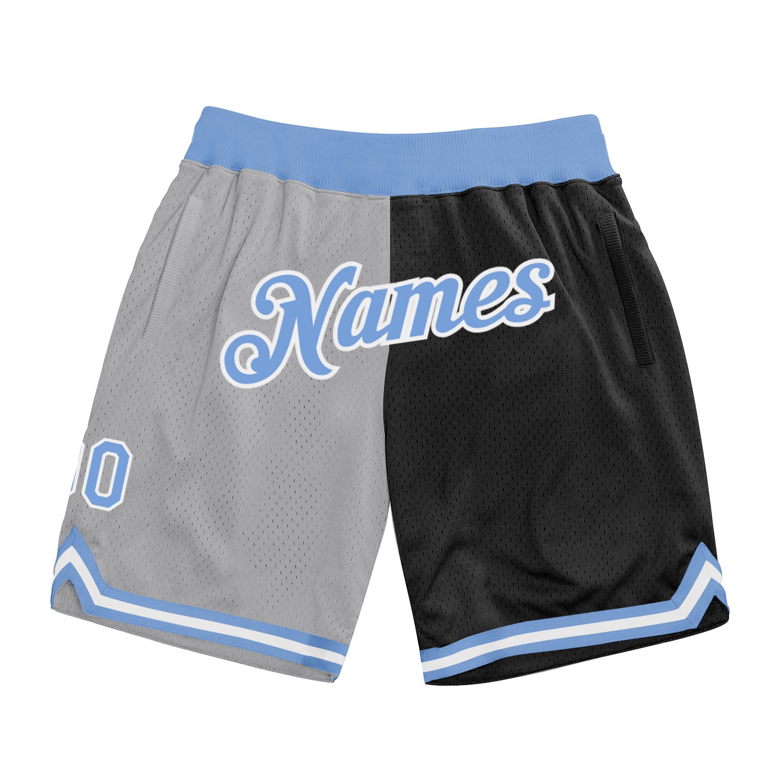 Custom Gray Light Blue-Black Authentic Throwback Split Fashion Shorts