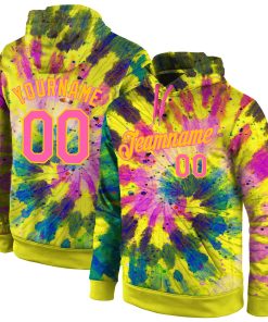 Custom Stitched Tie Dye Pink-Gold 3D Pattern Design Sports Pullover Sweatshirt Hoodie