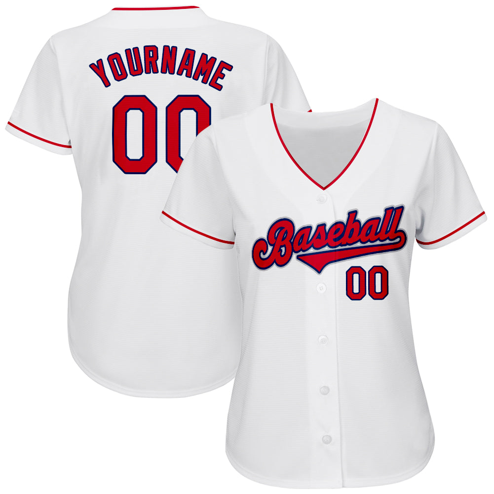 Custom White Red-Navy Authentic Jersey - Image 2